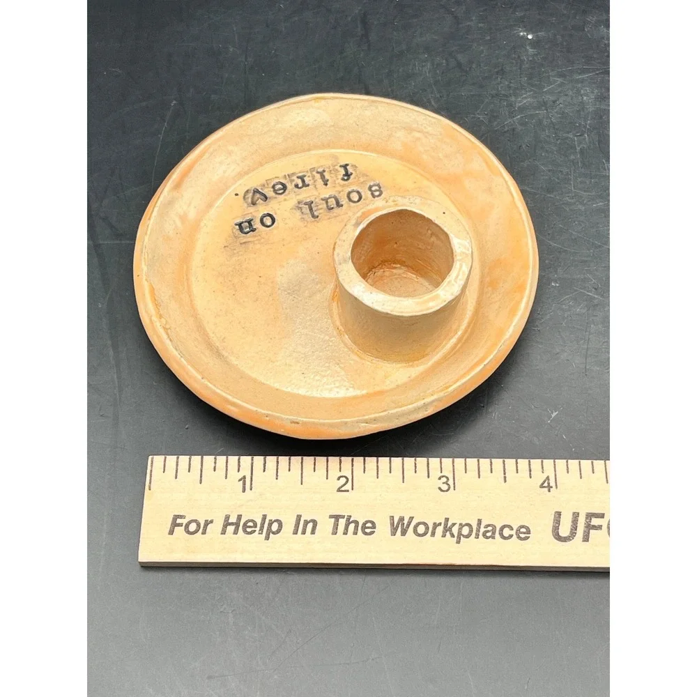 Handmade Art Pottery Taper Candle Holder 'Soul On Fire' Art Signed Emily 2024 4